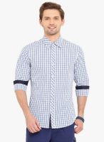 Western Vivid White Checked Slim Fit Casual Shirt