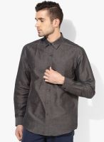 Wills Lifestyle Dark Grey Slim Fit Casual Shirt