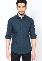 Wills Lifestyle Navy Blue Casual Shirt