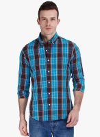 Zobello Aqua Blue Checked Slim Fit Casual Shirt
