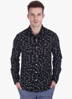 Zobello Black Printed Slim Fit Casual Shirt