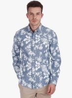 Zobello Blue Printed Slim Fit Casual Shirt