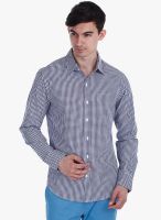 Zobello Navy Blue Checked Slim Fit Casual Shirt