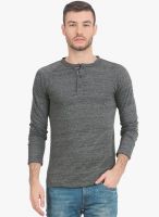 Alley Men Grey Milange Solid Henley T-Shirt