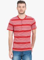 Alley Men Red Striped Henley T-Shirt