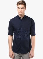 Atorse Navy Blue Printed Slim Fit Casual Shirt