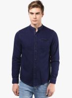 Atorse Navy Blue Solid Slim Fit Casual Shirt