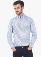 Basics Blue Printed Slim Fit Casual Shirt