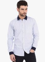 Basics Blue Printed Slim Fit Casual Shirt