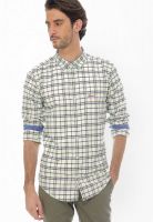 Basics Checks Green Casual Shirt
