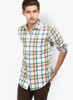 Basics Checks Green Casual Shirt