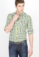 Basics Checks Yellow Slim Fit Casual Shirt