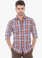 Basics Orange Checked Casual Shirt