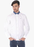 Basics White Solid Slim Fit Casual Shirt