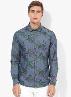 Bay Island Blue Printed Regular Fit Casual Shirt