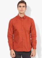 Bay Island Rust Solid Regular Fit Casual Shirt