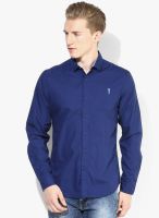 Bossini Navy Blue Solid Regular Fit Casual Shirt