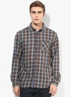 Breakbounce Grey Checks Slim Fit Casual Shirt