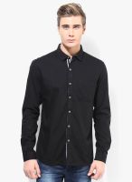 British Club Black Solid Slim Fit Casual Shirt