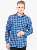 British Club Blue Checks Slim Fit Casual Shirt
