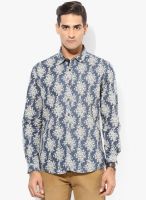 British Club Blue Printed Slim Fit Casual Shirt
