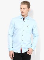 British Club Blue Solid Slim Fit Casual Shirt