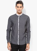 British Club Grey Solid Slim Fit Casual Shirt