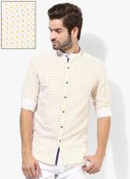 British Club White Printed Slim Fit Casual Shirt