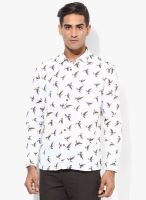 British Club White Printed Slim Fit Casual Shirt