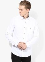 British Club White Solid Slim Fit Casual Shirt