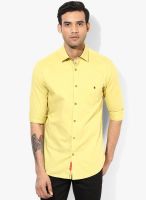 British Club Yellow Solid Slim Fit Casual Shirt