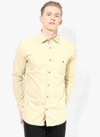 British Club Yellow Solid Slim Fit Casual Shirt
