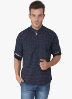 Crimsoune Club Crimsoune Club Navy Blue Printed Slim Fit Cotton Shirt