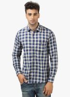 Crimsoune Club Navy Blue Checked Slim Fit Casual Shirt