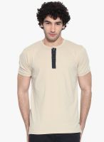 Cult Fiction Beige Solid Henley T-Shirt