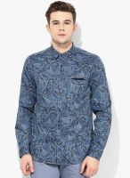 Ed Hardy Navy Blue Printed Slim Fit Casual Shirt