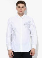 Ed Hardy White Solid Slim Fit Casual Shirt