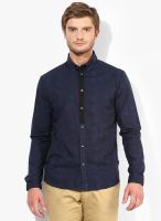 Flying Machine Navy Blue Printed Regular Fit Casual Shirt