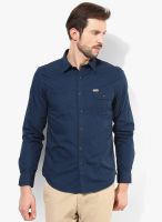 Flying Machine Navy Blue Solid Slim Fit Casual Shirt