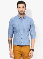 Forca By Lifestyle Blue Slim Fit Casual Shirt
