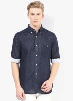 French Connection Navy Blue Solid Slim Fit Casual Shirt