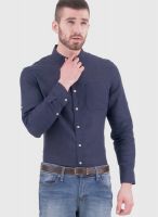 Giordano Navy Blue Linen Slim Fit Casual Shirt