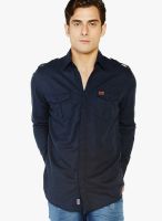 Globus Blue Linen Regular Fit Casual Shirt