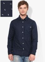 Jack & Jones Navy Blue Printed Slim Fit Casual Shirt