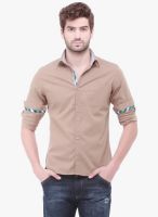 Jogur Beige Solid Slim Fit Casual Shirt