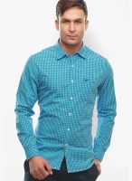 Jogur Checks Aqua Blue Casual Shirt