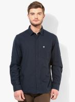 John Players Navy Blue Solid Slim Fit Casual Shirt