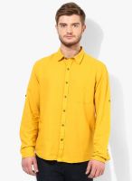 John Players Yellow Solid Slim Fit Casual Shirt