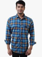 Lee Marc Blue Checked Regular Fit Casual Shirt