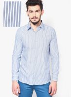 Monteil & Munero Striped Blue Slim Fit Casual Shirt